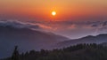 Sunset over clouds in the Troodos Mountains in Cyprus