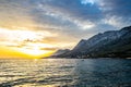 sunset over the coast of croatia, gradac city