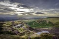 Sunset over colourful moorland in Peak District National Park, Derbyshire, Uk Royalty Free Stock Photo