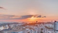 Sunset over commercial port of Singapore timelapse. Royalty Free Stock Photo