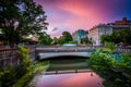 Sunset over Commonwealth Avenue at Charlesgate Park, in Back Bay