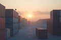 Sunset Over Container Yard Royalty Free Stock Photo