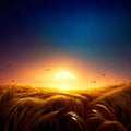 Sunset over corn field. 3d render. Nature background. AI Generated Royalty Free Stock Photo