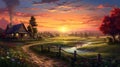 Sunset Over Country Road Royalty Free Stock Photo