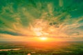 Sunset over the countryside. Aerial view Royalty Free Stock Photo