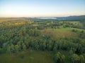 Sunset over countryside - aerial view. Royalty Free Stock Photo