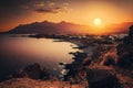 sunset over crete coastline with city skyline in the distance Royalty Free Stock Photo