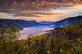 Sunset over Crown Point, Vista House and the Columbia River Gorge, Oregon Royalty Free Stock Photo