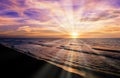 Sunset over the Cuban beach with visible sun rays Royalty Free Stock Photo