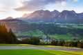 Sunset over Dachstein mountains range in Northern Limestone Alps Schladming Royalty Free Stock Photo