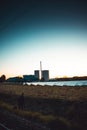 Sunset over danish factory Royalty Free Stock Photo