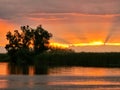 Sunset over Danube Delta, scenery view Royalty Free Stock Photo