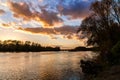 Sunset over Danube river near Bratislava, Slovakia Royalty Free Stock Photo