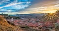 Sunset over Daroca antique village with tile roofs Royalty Free Stock Photo