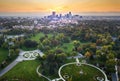 Sunset over Denver cityscape, aerial view from the park Royalty Free Stock Photo