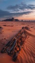 Sunset over desert landscape with weathered wood Royalty Free Stock Photo