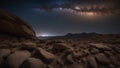 sunset over the desert A night scene with a milky way galaxy and stars Royalty Free Stock Photo