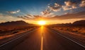 Sunset Over Desert Road Royalty Free Stock Photo