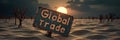 Sunset over deserted landscape with global trade sign Royalty Free Stock Photo