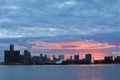 Sunset over Detroit Skyline from Belle Isle Royalty Free Stock Photo