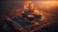 Sunset Over Devastation: Captivating Aerial Footage of Exploded Nuclear Power Plant Royalty Free Stock Photo