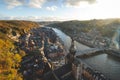 08.12.2023 - Sunset over Dinant city, historical part of the city in the province of Namur, region Wallonia, Belgium Royalty Free Stock Photo