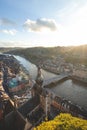 08.12.2023 - Sunset over Dinant city, historical part of the city in the province of Namur, region Wallonia, Belgium Royalty Free Stock Photo