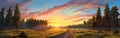 Sunset Over Dirt Road Painting Royalty Free Stock Photo