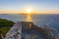 Sunset over Dodecanese islands from Kritinia Castle of Rhodes, Greece