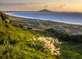 Sunset over Doubtless bay and Rangiputa volcano Royalty Free Stock Photo