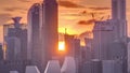 Sunset over the downtown skyline of Singapore as viewed from across the water from The Garden East timelapse. Singapore. Royalty Free Stock Photo