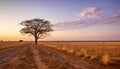 Sunset over the dry African savannah, a tranquil beauty generated by AI Royalty Free Stock Photo