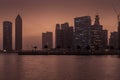 Office building sunset Dubai modern buildings Royalty Free Stock Photo