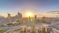 Sunset over Dubai Media City with Modern buildings aerial timelapse, United Arab Emirates Royalty Free Stock Photo