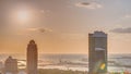 Sunset over Dubai Media City with Modern buildings aerial timelapse, United Arab Emirates Royalty Free Stock Photo