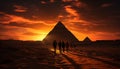 Sunset over the Egyptian landscape, men and women walking outdoors generated by AI Royalty Free Stock Photo