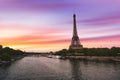Sunset over the the Eiffel Tower in Paris, France Royalty Free Stock Photo