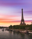 Sunset over the the Eiffel Tower in Paris, France Royalty Free Stock Photo