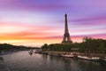 Sunset over the the Eiffel Tower in Paris, France Royalty Free Stock Photo