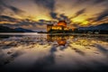 Sunset over Eilean Donan Castle in Scotland Royalty Free Stock Photo