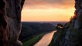 Sunset over the Elbe from the Bastei Bridge Royalty Free Stock Photo