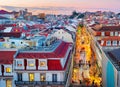 Sunset over evening Lisbon downtown