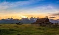 Sunset Over Famous Barn at Grand Teton National Park Royalty Free Stock Photo