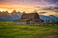 Sunset Over Famous Barn at Grand Teton National Park Royalty Free Stock Photo