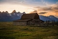 Sunset Over Famous Barn at Grand Teton National Park Royalty Free Stock Photo