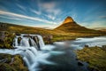 Sunset over the famous Kirkjufellsfoss Waterfall in Iceland Royalty Free Stock Photo