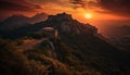 Sunset over famous mountain peak, a tranquil beauty in nature generated by AI