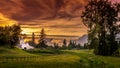 Sunset over a Farm and Meadow Royalty Free Stock Photo