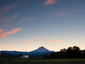 Sunset over farmlands around Mount Hood