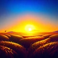 Sunset over the field of sunflowers. 3d rendering AI Generated Royalty Free Stock Photo